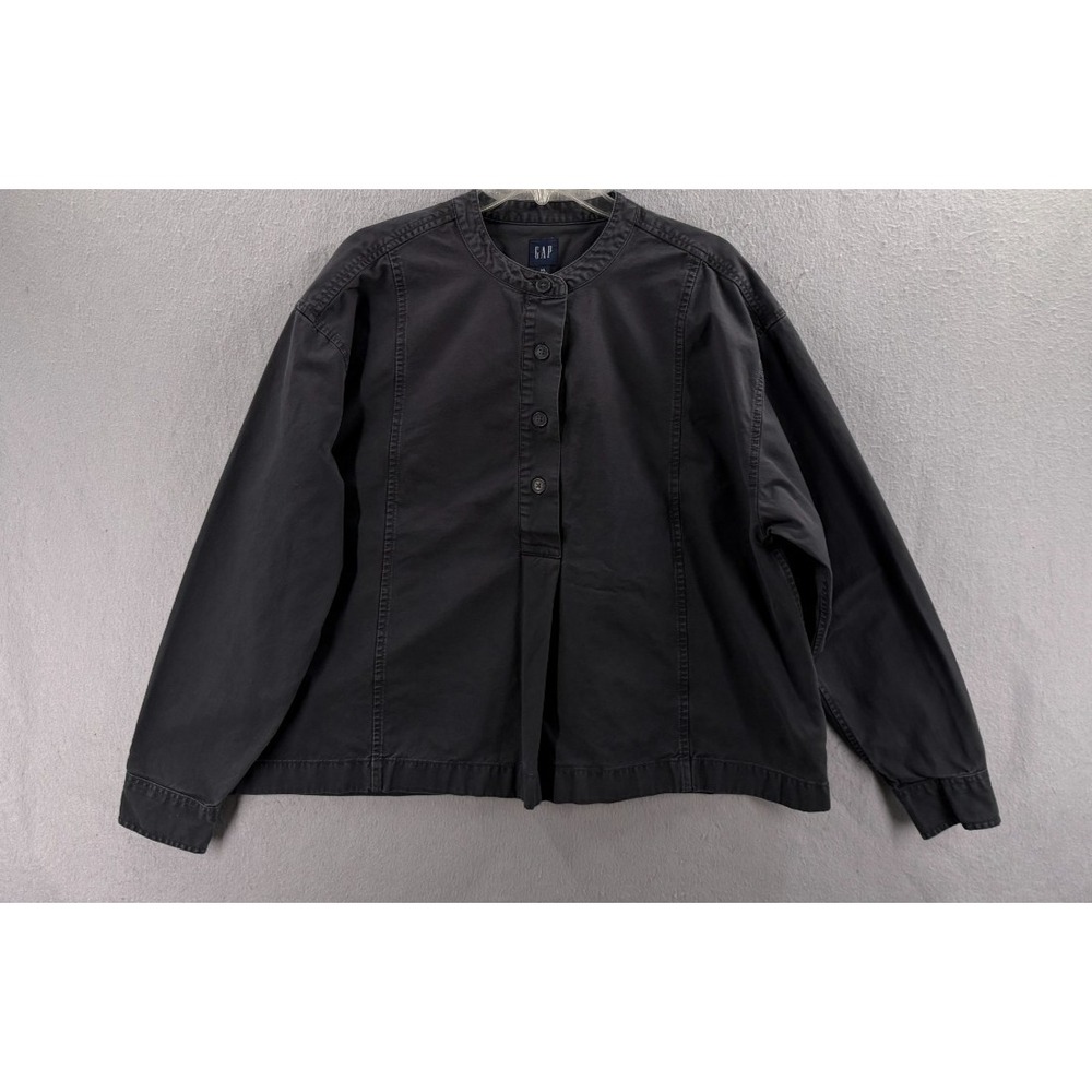 Gap Popover Top Womens XL Black Band Collar Oversized Utility Chic Minimalist